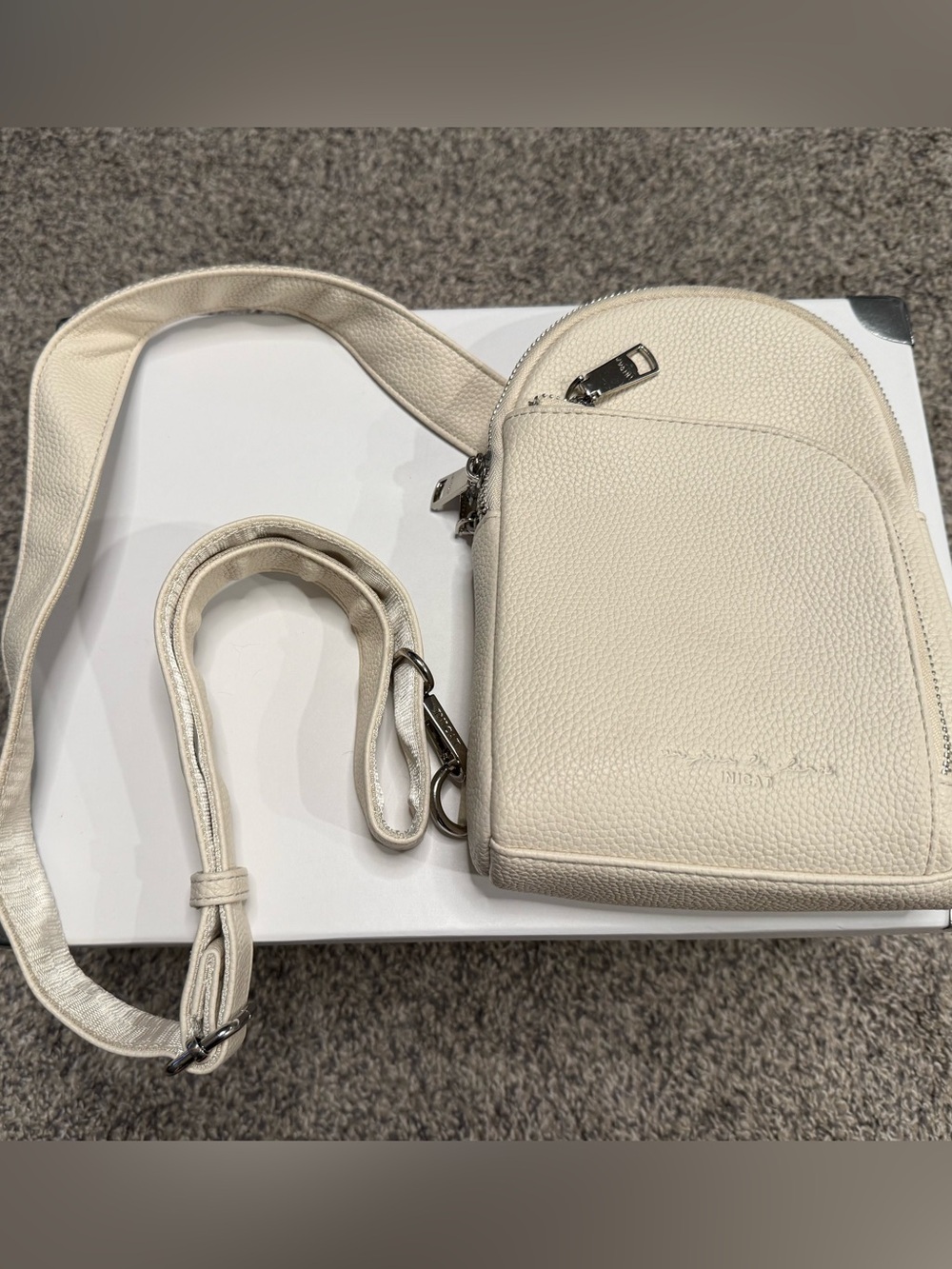 Massimo La Porta Italia Off White Pebbled Leather Crossbody Purse